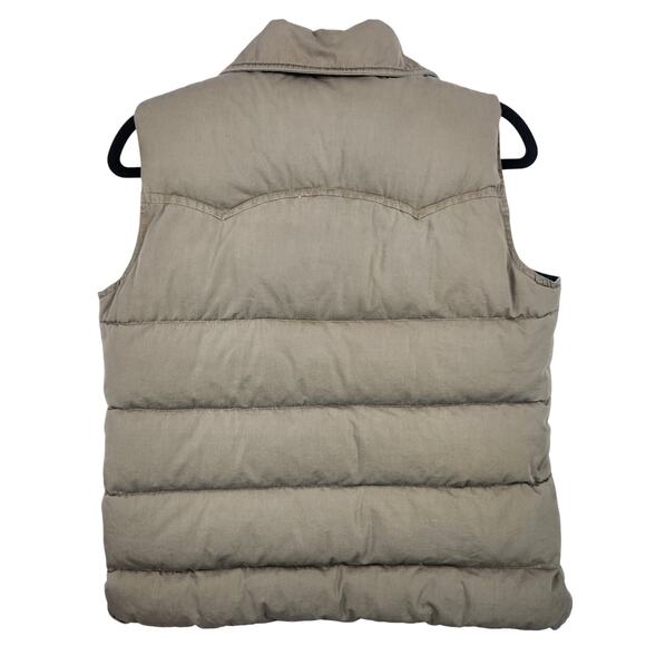 Swan Brand Puffer Vest Mens M Tan Zip Snap Big Collar Grey Duck Down VTG 70’s - Picture 3 of 16